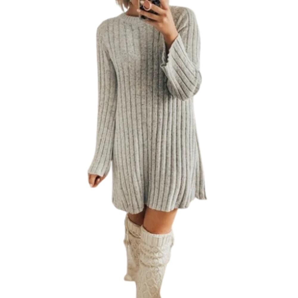 American Eagle Mini Sweater Dress Women's XS Grey Ribbed Long Sleeve Round Neck